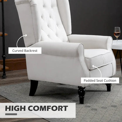 Fauteuil d'appoint capitonné avec dossier haut à oreilles, accoudoirs rembourrés arrondis et assise épaisse rembourrée