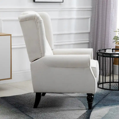 Fauteuil d'appoint capitonné avec dossier haut à oreilles, accoudoirs rembourrés arrondis et assise épaisse rembourrée
