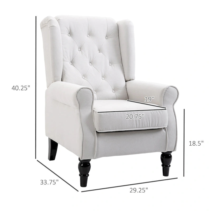 Fauteuil d'appoint capitonné avec dossier haut à oreilles, accoudoirs rembourrés arrondis et assise épaisse rembourrée