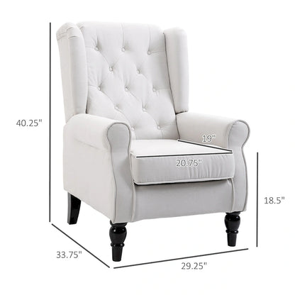 Fauteuil d'appoint capitonné avec dossier haut à oreilles, accoudoirs rembourrés arrondis et assise épaisse rembourrée