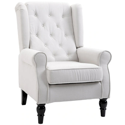 Fauteuil d'appoint capitonné avec dossier haut à oreilles, accoudoirs rembourrés arrondis et assise épaisse rembourrée