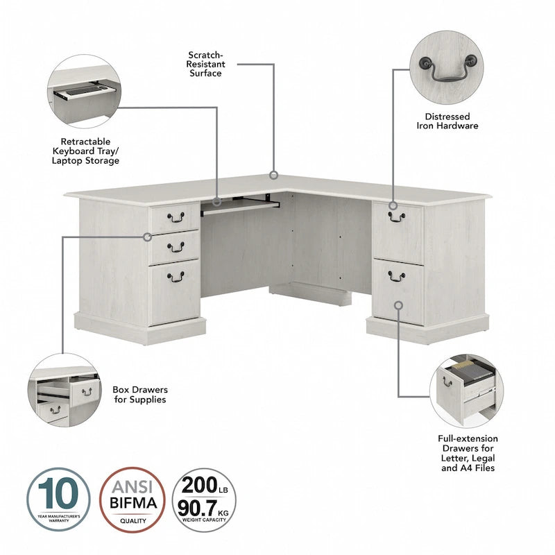 Bureau d'ordinateur en forme de L Saratoga de Bush Furniture avec tiroirs