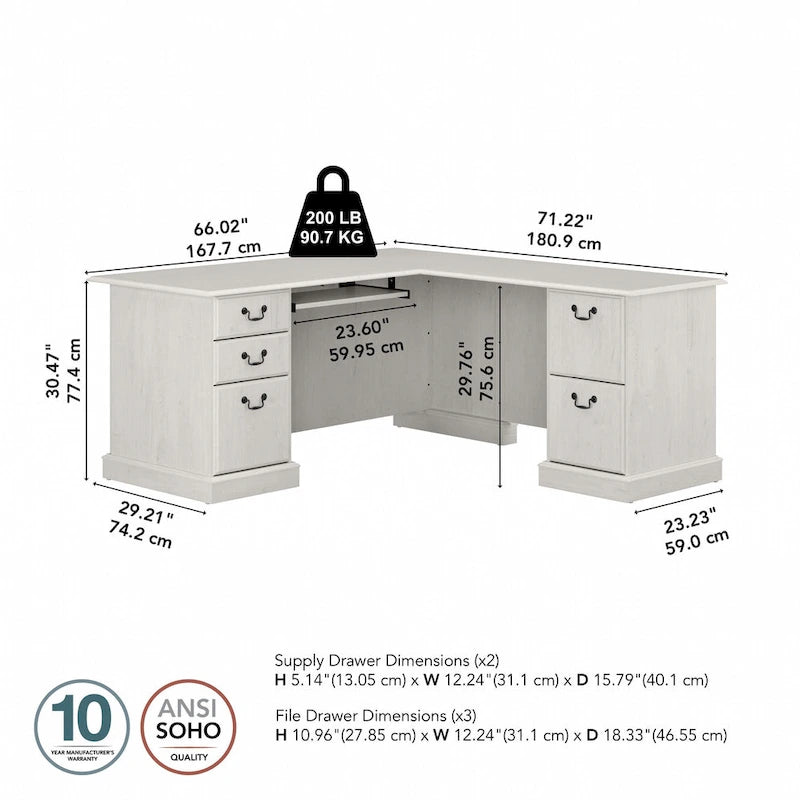 Bureau d'ordinateur en forme de L Saratoga de Bush Furniture avec tiroirs