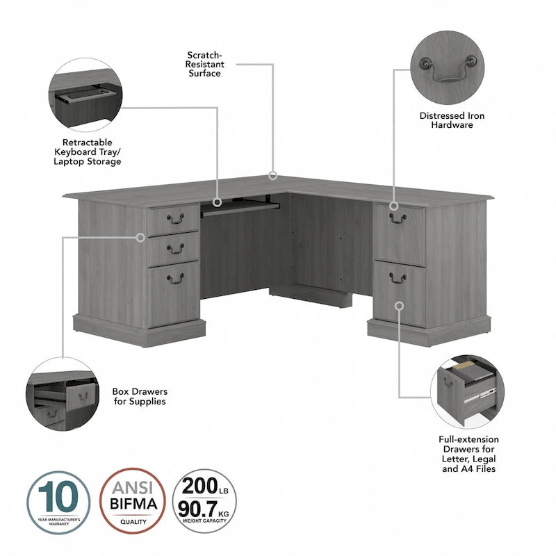 Bureau d'ordinateur en forme de L Saratoga de Bush Furniture avec tiroirs