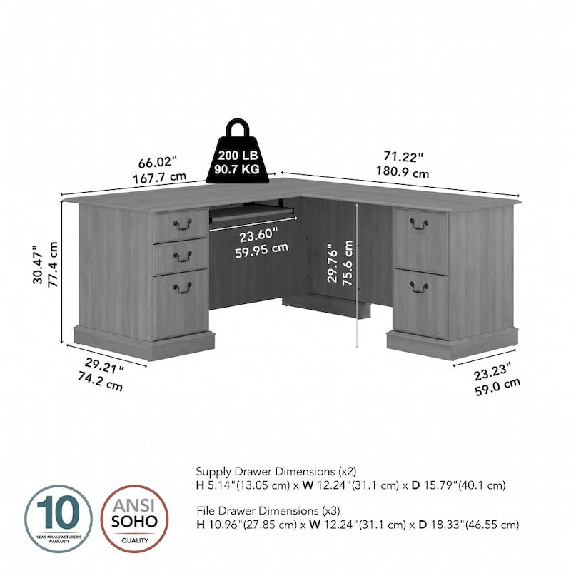 Bureau d'ordinateur en forme de L Saratoga de Bush Furniture avec tiroirs