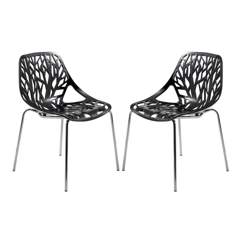 Chaise de salle à manger empilable Asbury avec pieds chromés (lot de 2) - Chaise d'appoint au dossier ajouré au design moderne