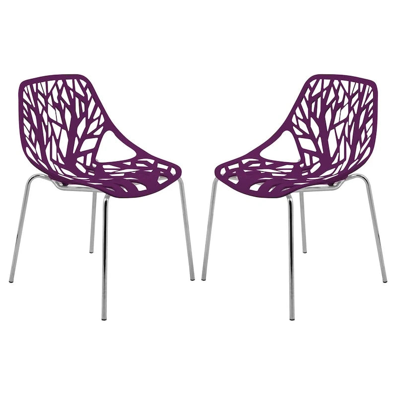 Chaise de salle à manger empilable Asbury avec pieds chromés (lot de 2) - Chaise d'appoint au dossier ajouré au design moderne