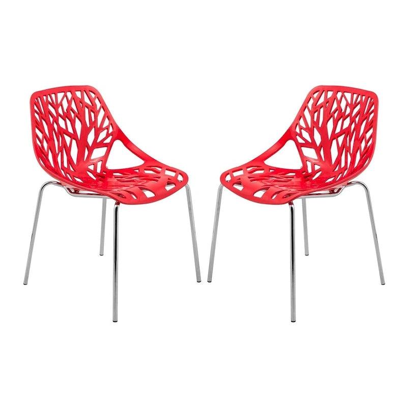 Chaise de salle à manger empilable Asbury avec pieds chromés (lot de 2) - Chaise d'appoint au dossier ajouré au design moderne