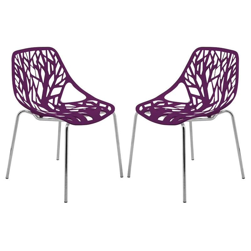 Chaise de salle à manger empilable Asbury avec pieds chromés (lot de 2) - Chaise d'appoint au dossier ajouré au design moderne