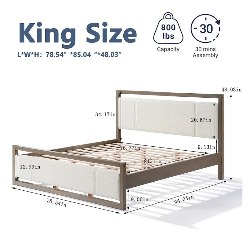 Lit plateforme King Christopher Knight Home avec tête de lit en tissu bouclé ivoire