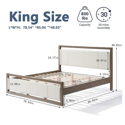 Lit plateforme King Christopher Knight Home avec tête de lit en tissu bouclé ivoire