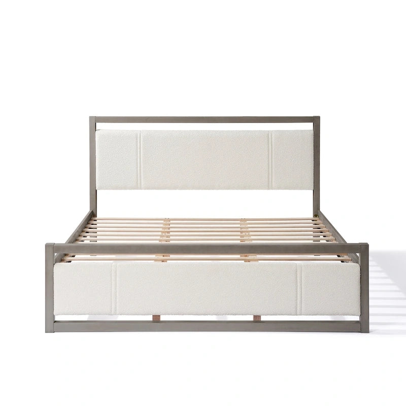 Lit plateforme King Christopher Knight Home avec tête de lit en tissu bouclé ivoire