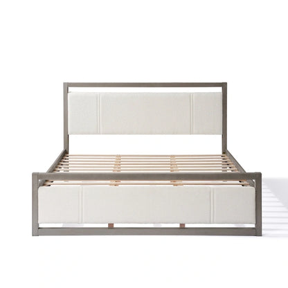 Lit plateforme King Christopher Knight Home avec tête de lit en tissu bouclé ivoire