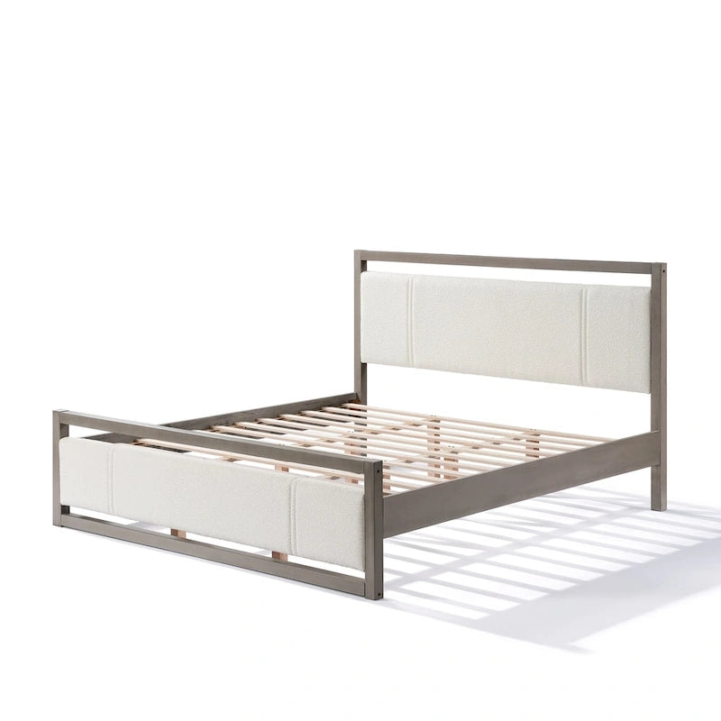 Lit plateforme King Christopher Knight Home avec tête de lit en tissu bouclé ivoire