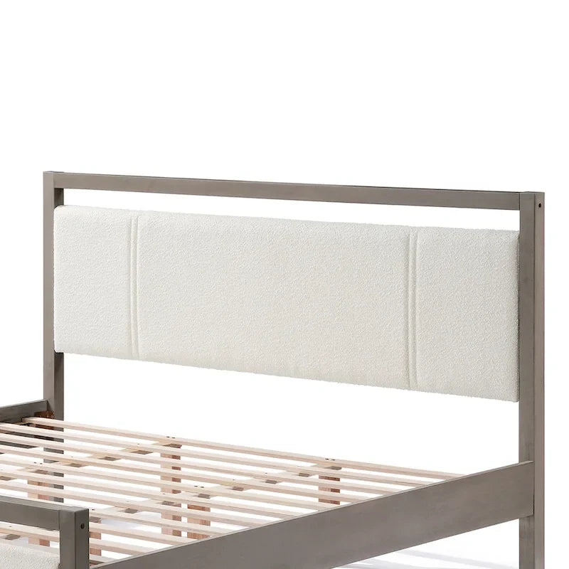 Lit plateforme King Christopher Knight Home avec tête de lit en tissu bouclé ivoire