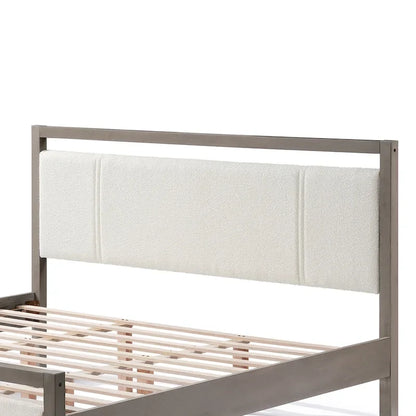 Lit plateforme King Christopher Knight Home avec tête de lit en tissu bouclé ivoire
