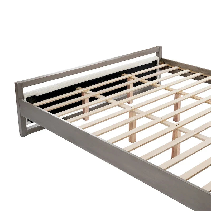 Lit plateforme King Christopher Knight Home avec tête de lit en tissu bouclé ivoire