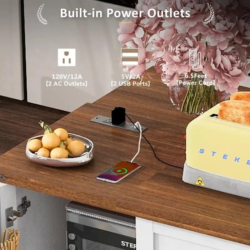Îlot de cuisine Mairi 54,5 pouces style ferme avec prise électrique