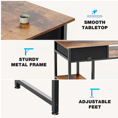 Bureau d'ordinateur moderne avec étagère de rangement intégrée et 2 tiroirs, idéal pour un bureau à domicile ou une salle d'étude.