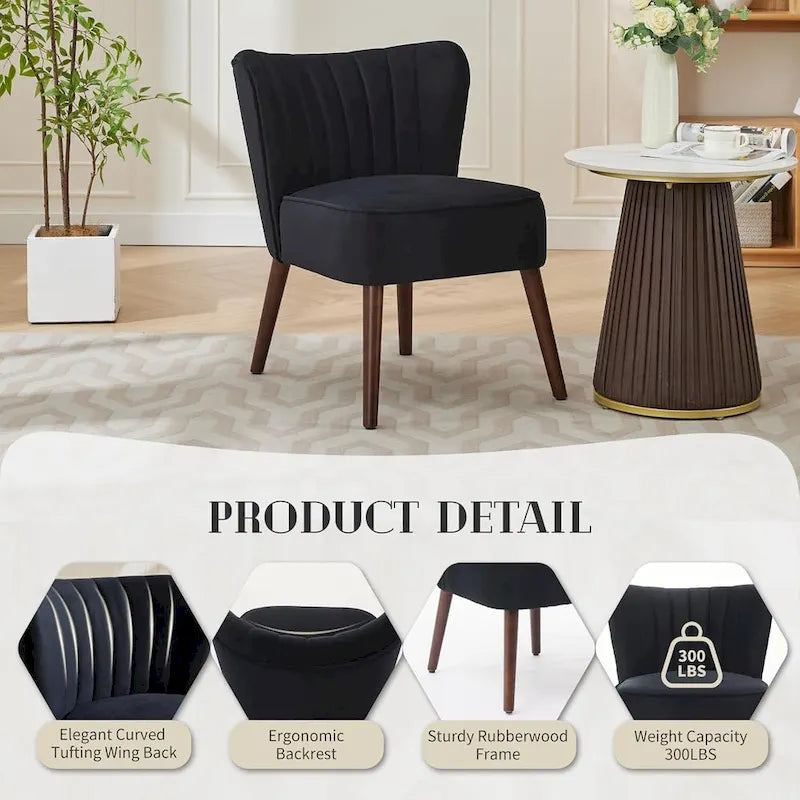 Fauteuil d'appoint moderne en velours, fauteuil de salon rembourré et moelleux avec pieds en bois