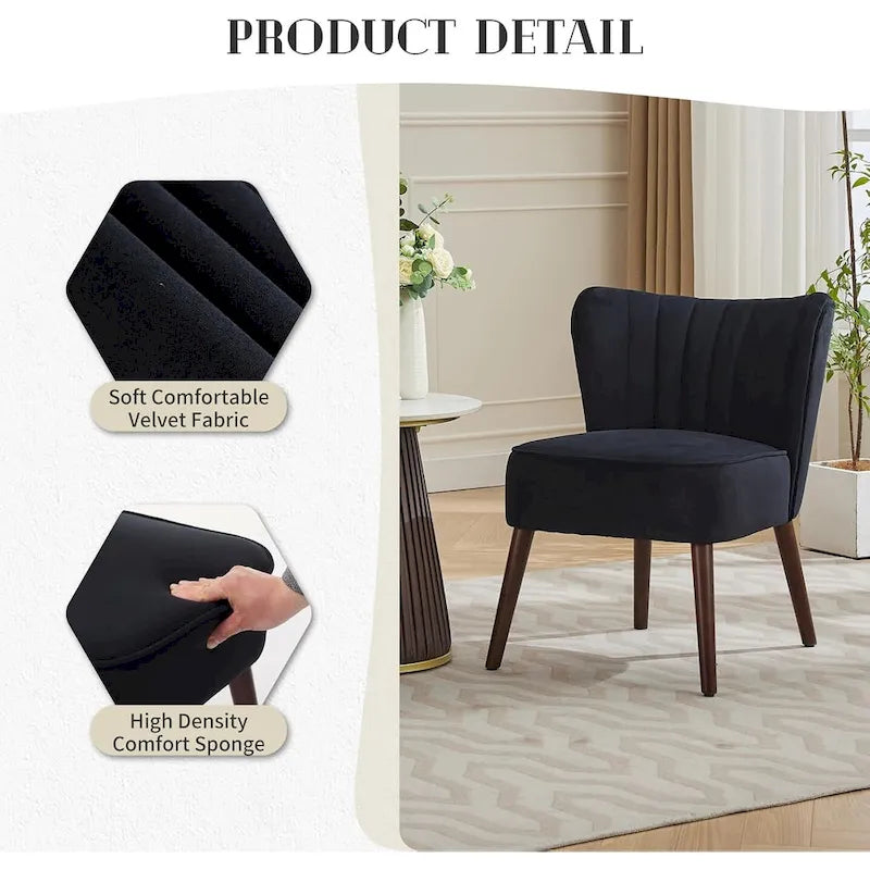 Fauteuil d'appoint moderne en velours, fauteuil de salon rembourré et moelleux avec pieds en bois