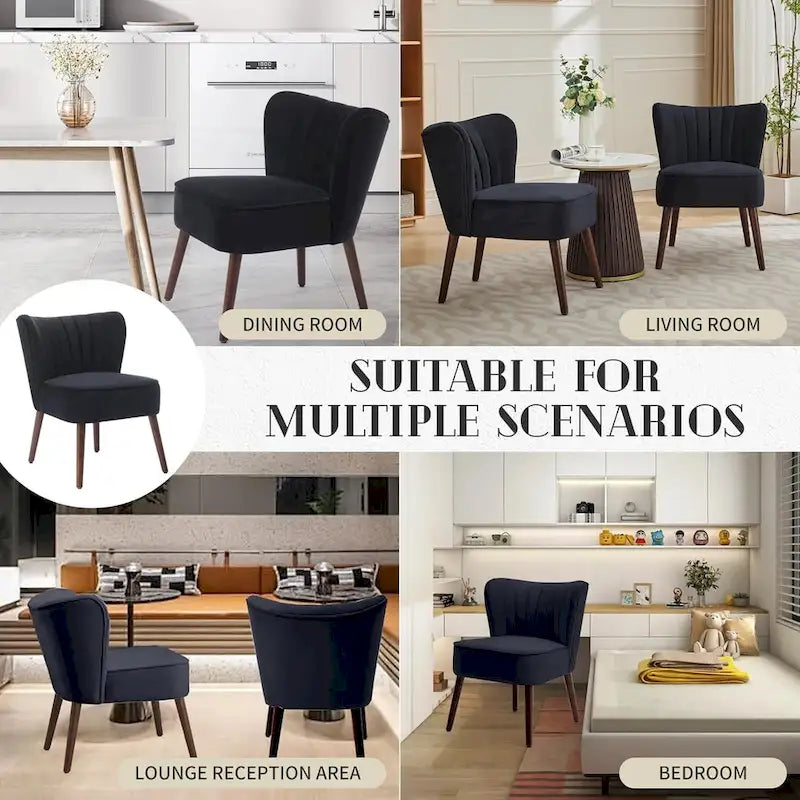 Fauteuil d'appoint moderne en velours, fauteuil de salon rembourré et moelleux avec pieds en bois