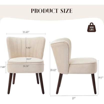 Fauteuil d'appoint moderne en velours, fauteuil de salon rembourré et moelleux avec pieds en bois