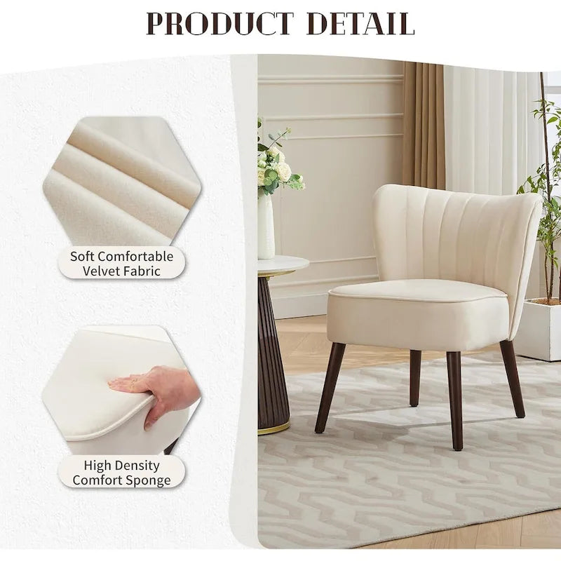 Fauteuil d'appoint moderne en velours, fauteuil de salon rembourré et moelleux avec pieds en bois