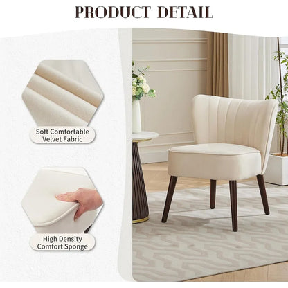 Fauteuil d'appoint moderne en velours, fauteuil de salon rembourré et moelleux avec pieds en bois