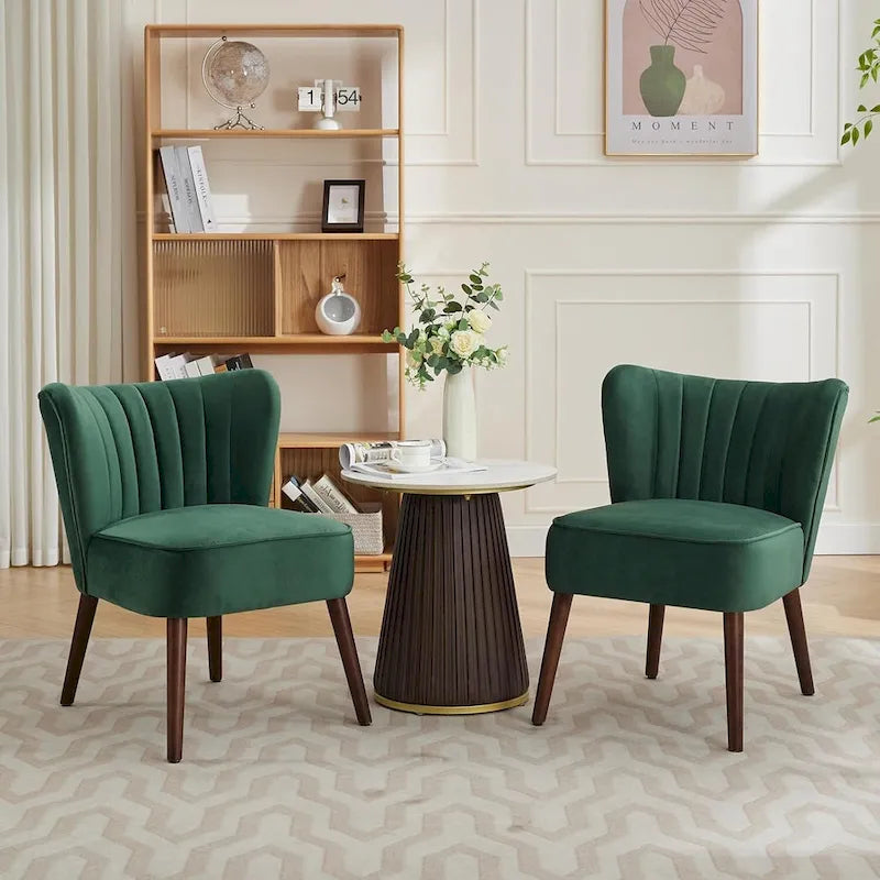 Fauteuil d'appoint moderne en velours, fauteuil de salon rembourré et moelleux avec pieds en bois