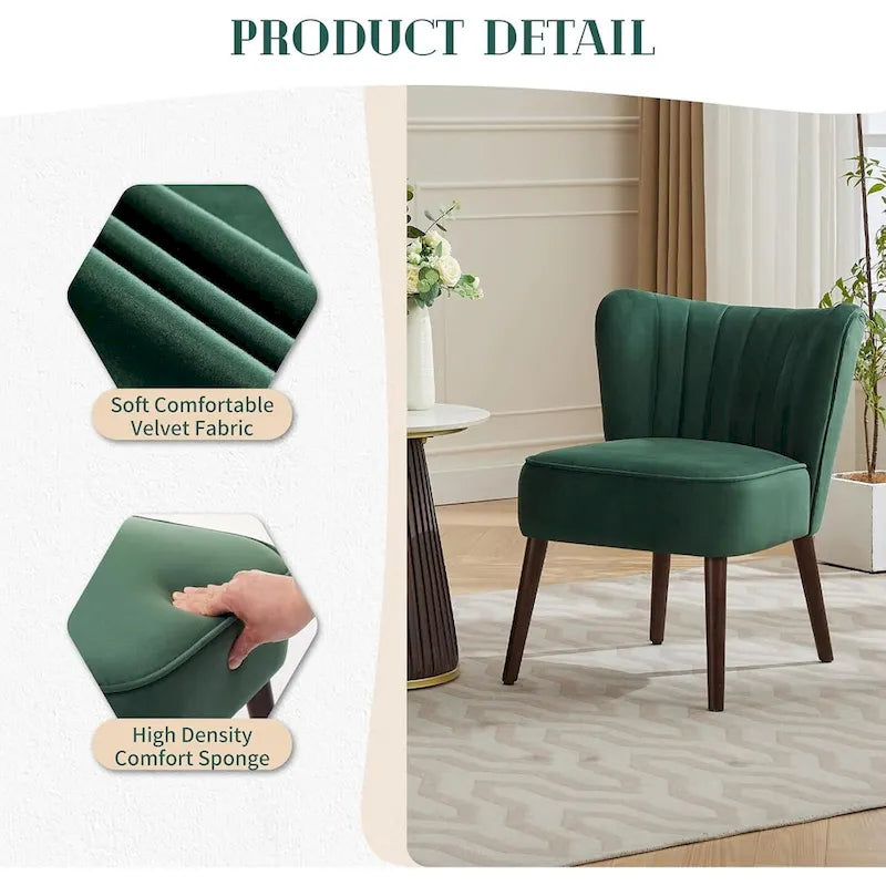Fauteuil d'appoint moderne en velours, fauteuil de salon rembourré et moelleux avec pieds en bois