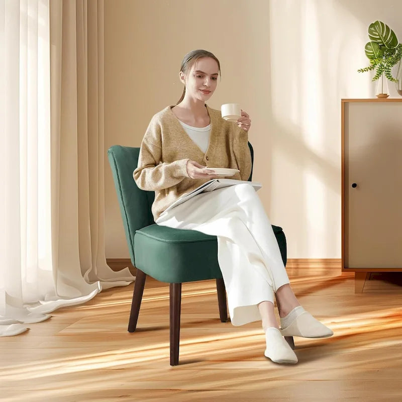 Fauteuil d'appoint moderne en velours, fauteuil de salon rembourré et moelleux avec pieds en bois