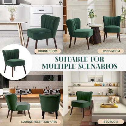 Fauteuil d'appoint moderne en velours, fauteuil de salon rembourré et moelleux avec pieds en bois