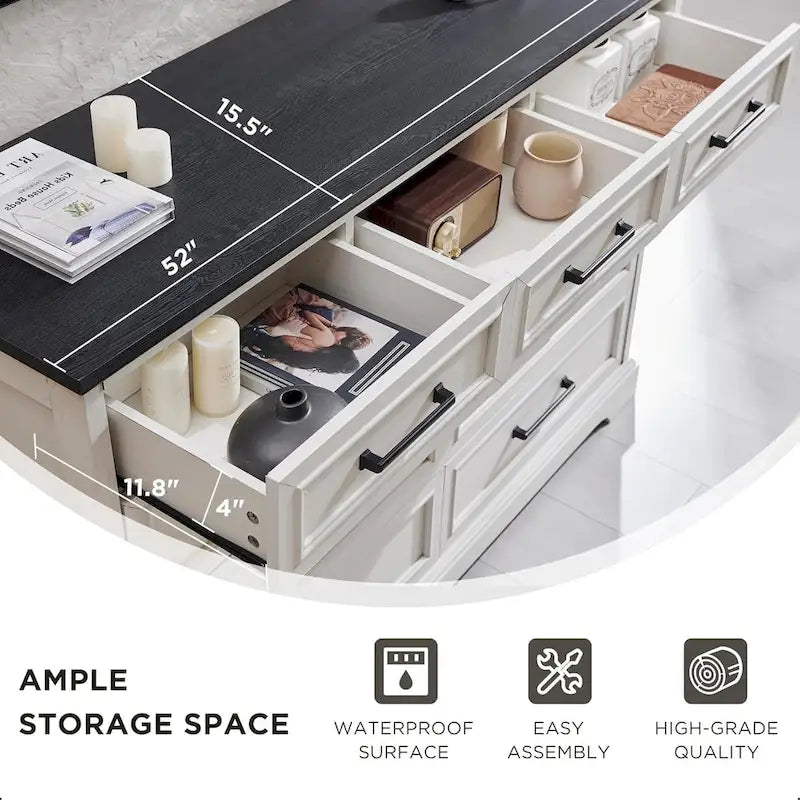 Commode de style campagnard à 9 tiroirs pour chambre à coucher, commode en bois