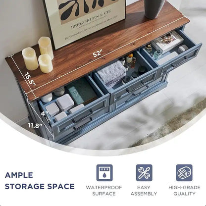 Commode de style campagnard à 9 tiroirs pour chambre à coucher, commode en bois