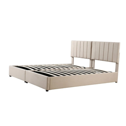 Cadre de lit plateforme rembourré pour lit simple/très grand, avec système de rangement hydraulique, tête de lit et sommier à lattes.