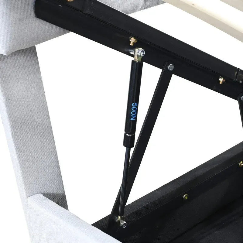 Cadre de lit plateforme rembourré pour lit simple/très grand, avec système de rangement hydraulique, tête de lit et sommier à lattes.