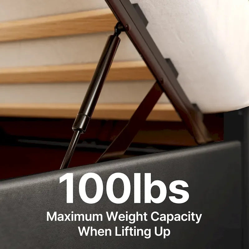 Lit coffre relevable double/queen avec rangement intégré, cadre de lit plateforme rembourré avec tête de lit moderne à oreilles