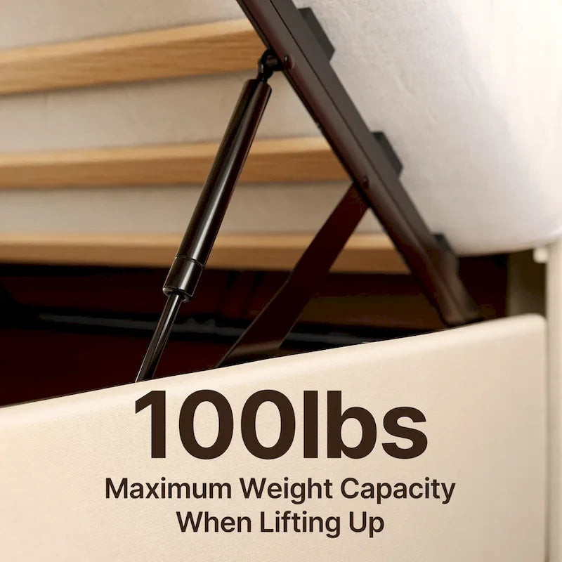 Lit coffre relevable double/queen avec rangement intégré, cadre de lit plateforme rembourré avec tête de lit moderne à oreilles