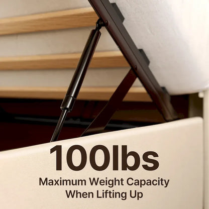 Lit coffre relevable double/queen avec rangement intégré, cadre de lit plateforme rembourré avec tête de lit moderne à oreilles