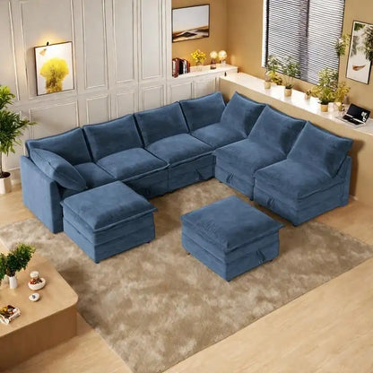 Canapé-lit modulaire 8 pièces en polyester 126 avec rangement, coussins double couche imitation tissu et configuration personnalisable