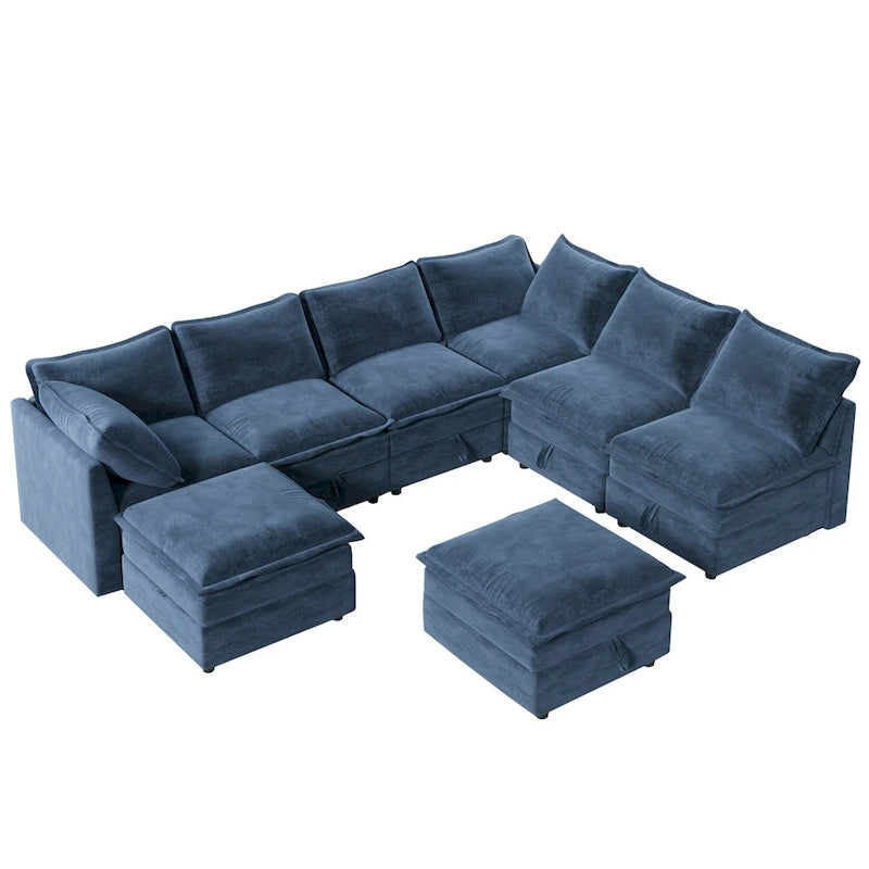Canapé-lit modulaire 8 pièces en polyester 126 avec rangement, coussins double couche imitation tissu et configuration personnalisable
