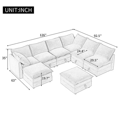 Canapé-lit modulaire 8 pièces en polyester 126 avec rangement, coussins double couche imitation tissu et configuration personnalisable