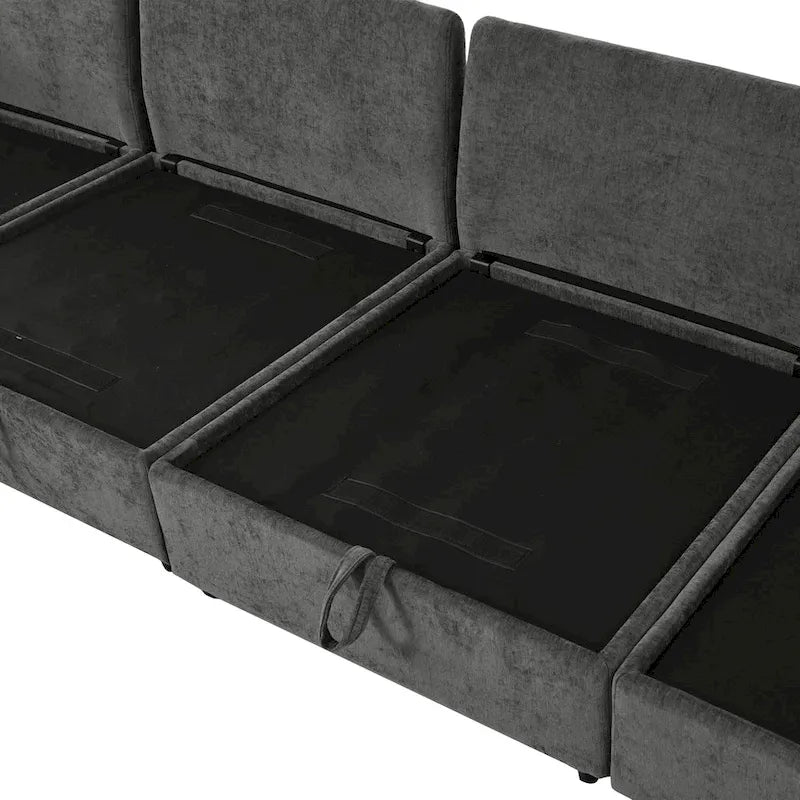 Canapé-lit modulaire 8 pièces en polyester 126 avec rangement, coussins double couche imitation tissu et configuration personnalisable
