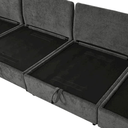 Canapé-lit modulaire 8 pièces en polyester 126 avec rangement, coussins double couche imitation tissu et configuration personnalisable