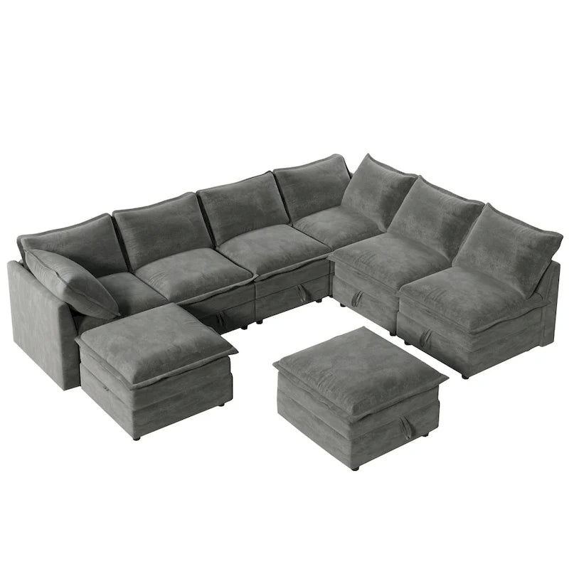 Canapé-lit modulaire 8 pièces en polyester 126 avec rangement, coussins double couche imitation tissu et configuration personnalisable