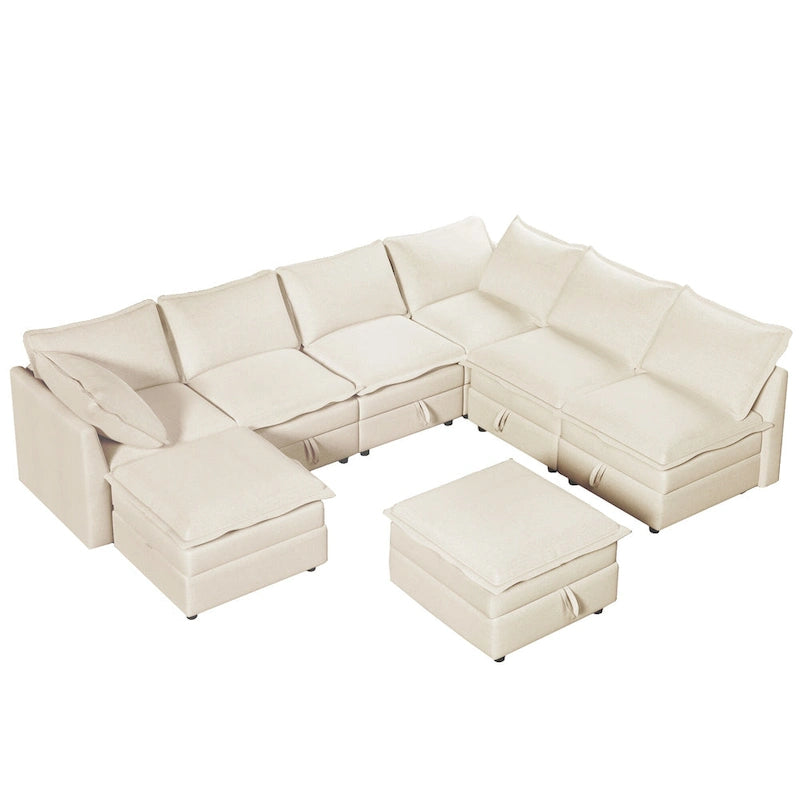 Canapé-lit modulaire 8 pièces en polyester 126 avec rangement, coussins double couche imitation tissu et configuration personnalisable