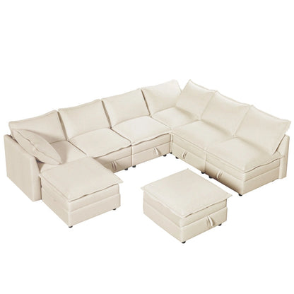 Canapé-lit modulaire 8 pièces en polyester 126 avec rangement, coussins double couche imitation tissu et configuration personnalisable
