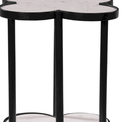Table d'appoint Chloé, plateau en marbre blanc véritable en forme de trèfle, structure en fer noir