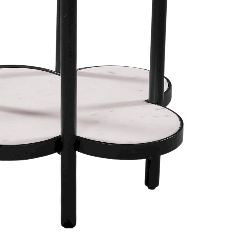 Table d'appoint Chloé, plateau en marbre blanc véritable en forme de trèfle, structure en fer noir